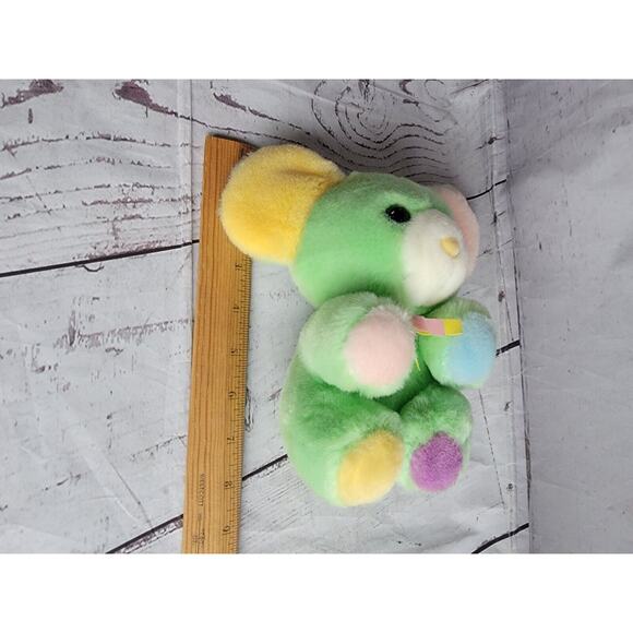 VTG 8" Mouse Plush Multi Color Ears Paws Pink Yellow Green Stuffed - Picture 9 of 9